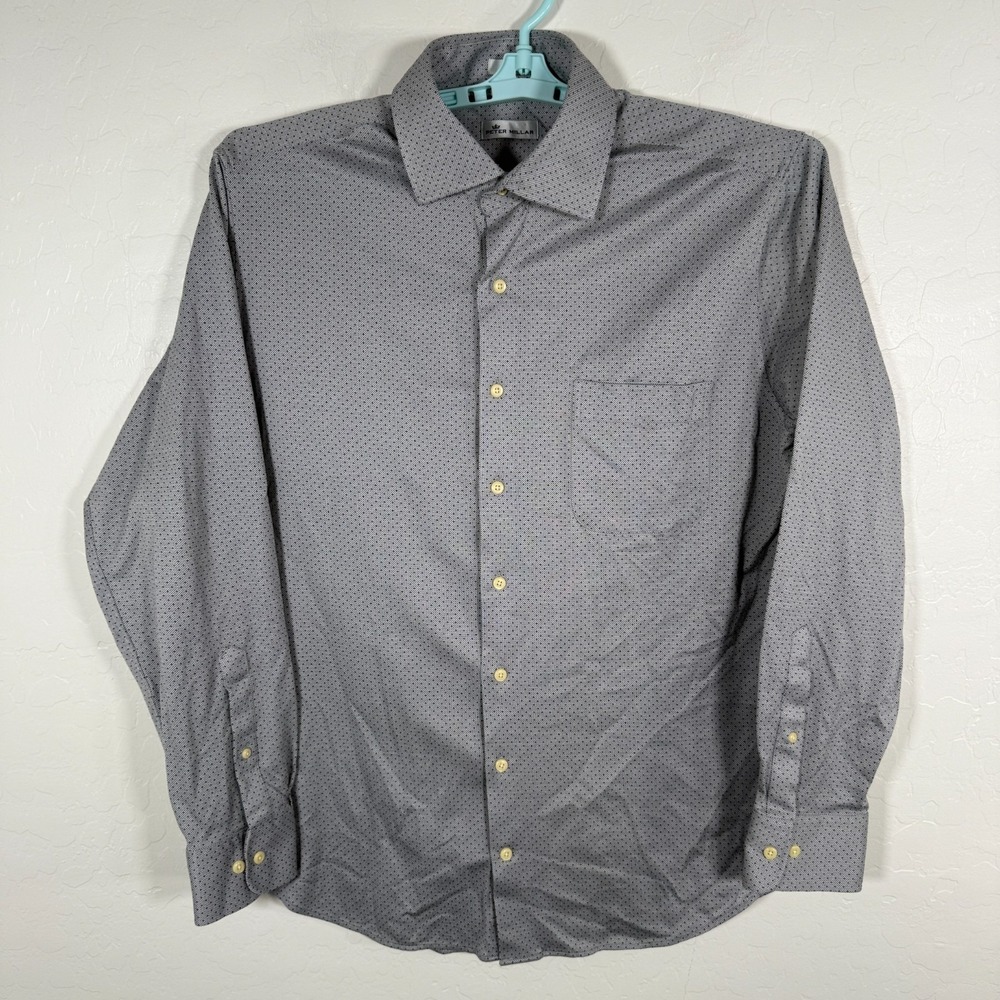 Peter Millar Shirt‎ Mens Large Gray Button Up Long Sleeve Constellation Oxford